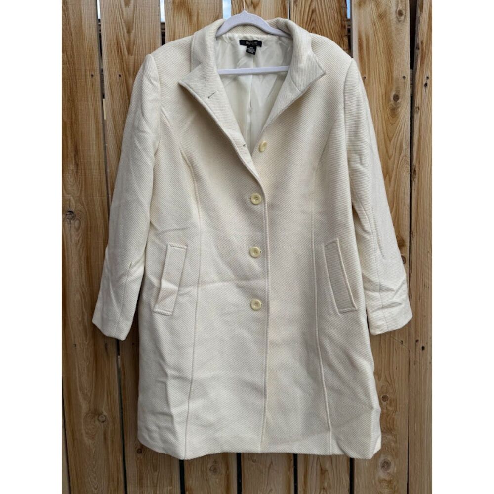 Style & Co Women's White Ribbed Single Breasted Wool Trench Coat 4 Buttons 16W